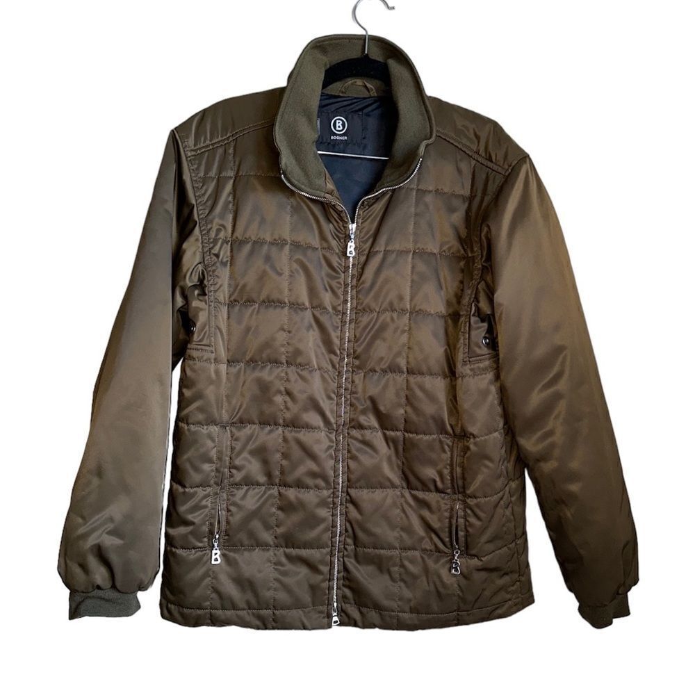 Bogner Jacket khaki olive green quilted‎ size 6| 36 with silver details